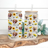 Thumbnail for Custom Sunflower Upload Face Dog Cat Glass Bottle/Frosted Bottle With Lid & Straw, Pet Lover Gift AF