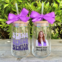 Thumbnail for Custom Photo Glass Bottle/Frosted Bottle With Lid & Straw - Graduation Gift - Class Of 2025 Senior Retro Gift FC