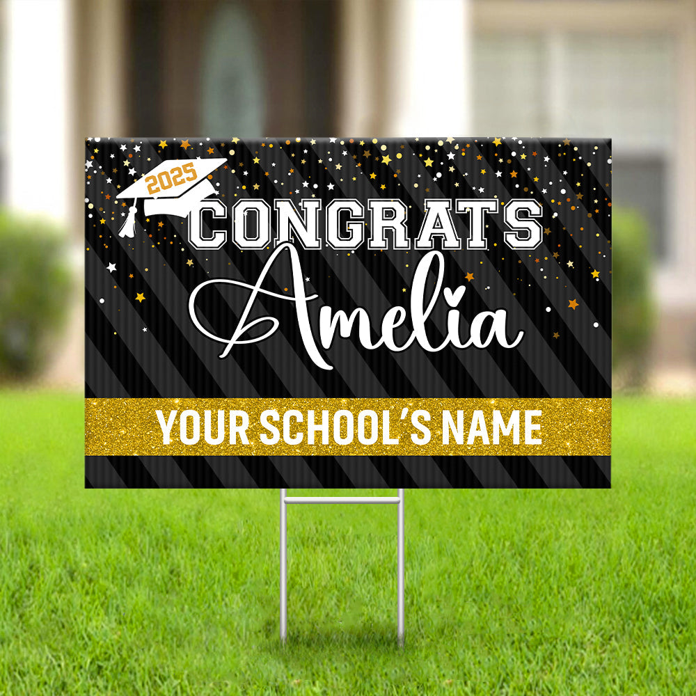Personalized Yard Sign With Stake - Graduation Gift - Sparkling Graduation Welcome Party Decor FC
