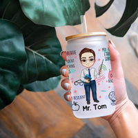 Thumbnail for Personalized Teacher Daily Affirmation Glass Bottle/Frosted Bottle With Lid & Straw, Teacher Gift AF