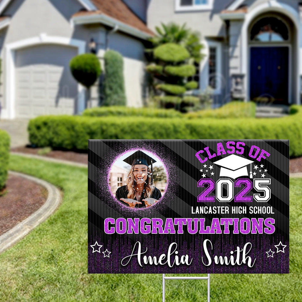 Personalized Yard Sign With Stake - Graduation Gift - Sparkling Senior Party Decoration FC