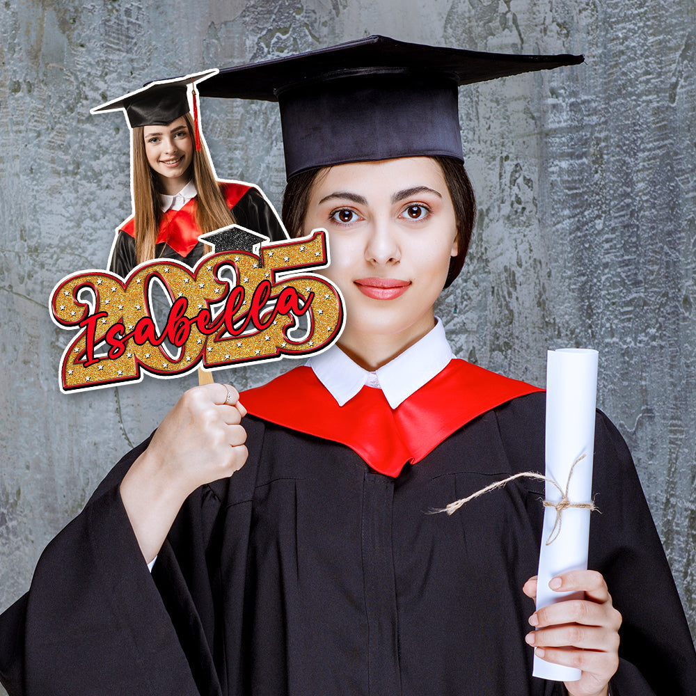 Personalized Face Fans With Wooden Handle - Graduation Keepsake Gift - Colorful Glitter Senior Photo Class Of 2025 FC