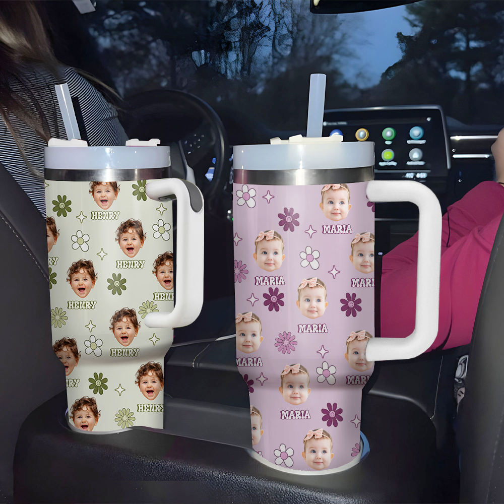Personalized 40oz Tumbler - Gift For Mother's Day- Retro Flower Baby Photo YC