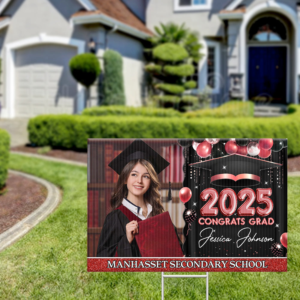 Personalized Yard Sign With Stake - Graduation Gift - Congrats 2025 Graduate Balloon Style FC