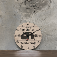 Thumbnail for Custom Happy Campers Camping Wall Wooden Clock, Gift For Camper FC