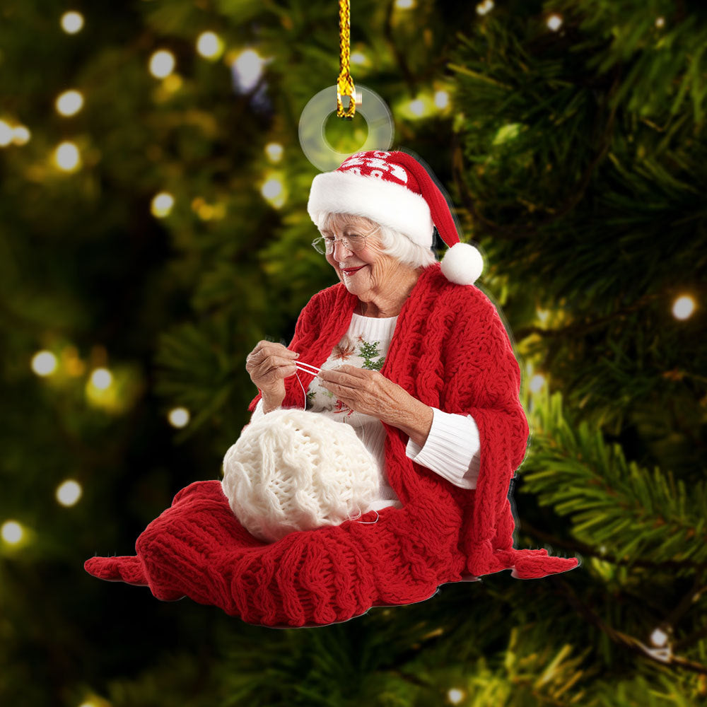 Personalized Acrylic Ornament - Gift For For Knitters & Crocheters - Crocheting Old Woman AC