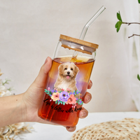Thumbnail for Personalized Dog Photo Life is Better With Dogs Cats Glass Bottle/Frosted Bottle With Lid & Straw, Best Gift For Dog Cat Lovers AF