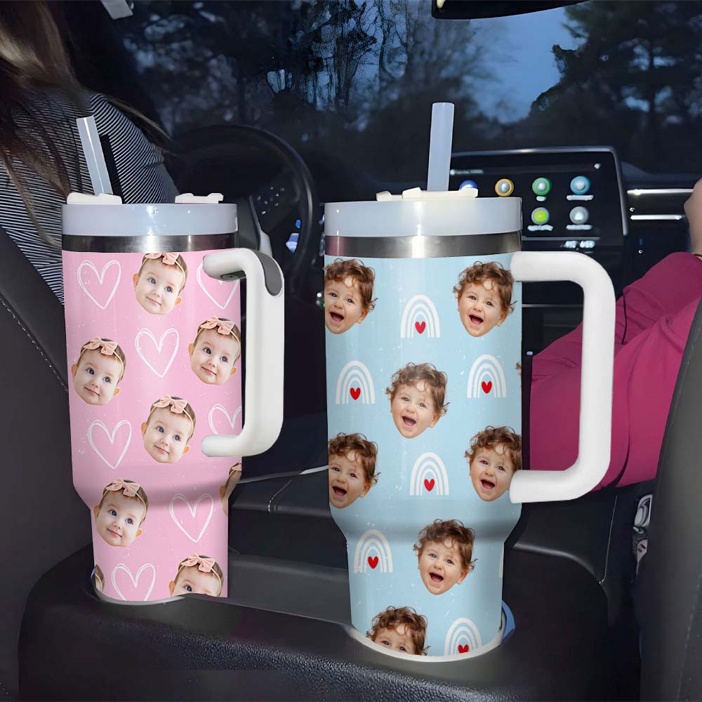 Personalized 40oz Tumbler - Gift For Mothers - Kid Face Photo Retro Style YC