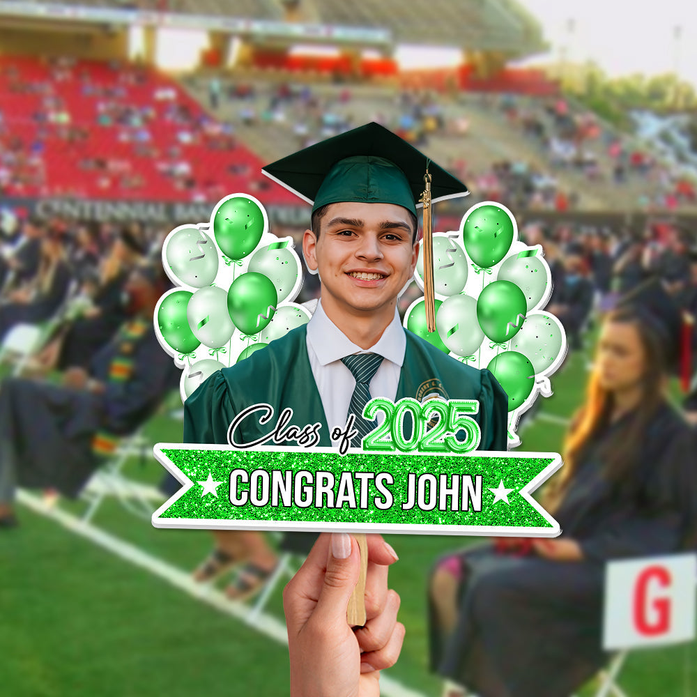Custom Colorful Balloons Class Of 2025 Face Fans With Wooden Handle, Gift For Graduation Party FC