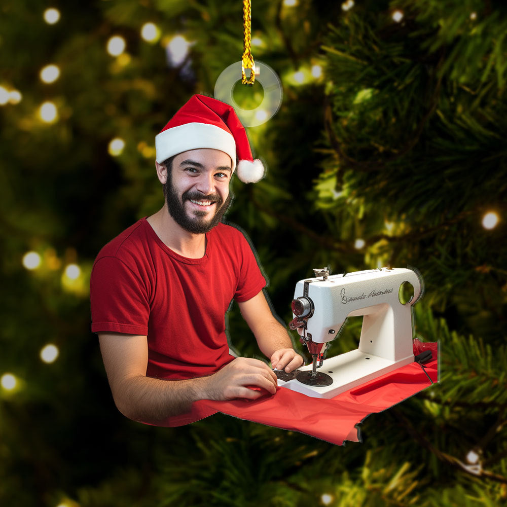 Personalized Acrylic Ornament - Gift For Sewing Lovers - Sewing Man Photo AC