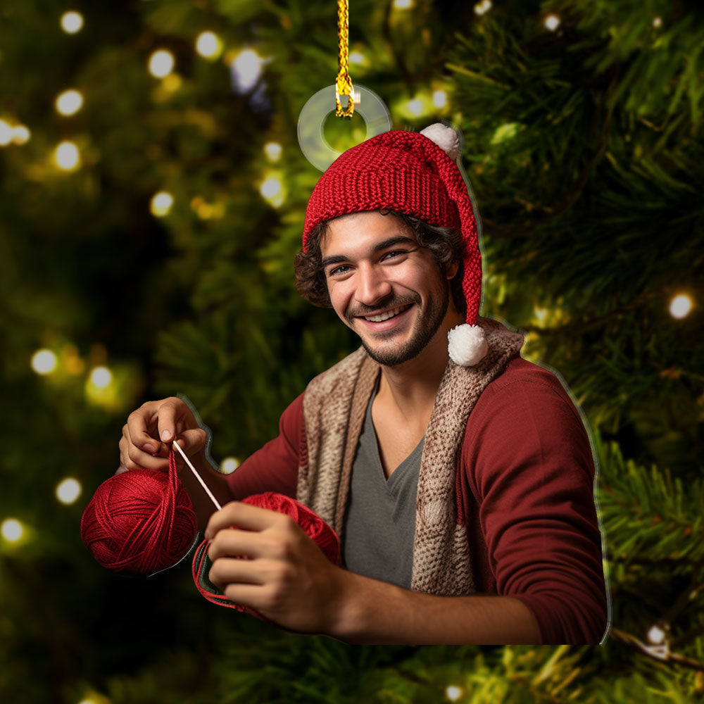 Personalized Acrylic Ornament - Gift For For Knitters & Crocheters - Knitting Man Photo AC