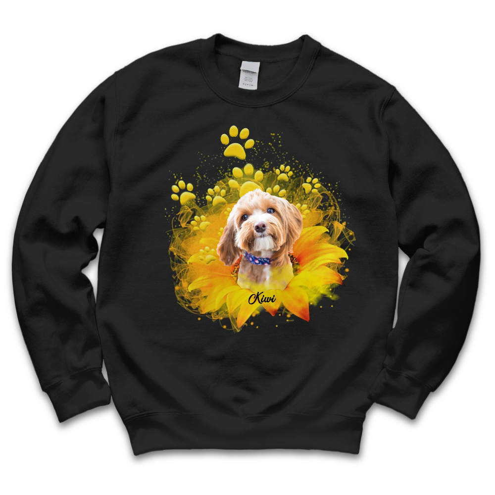 Personalized Dark T-shirt/Hoodie/Sweatshirt - Gift For Pet Lovers - Sunflower Upload Pet Photo Merchize