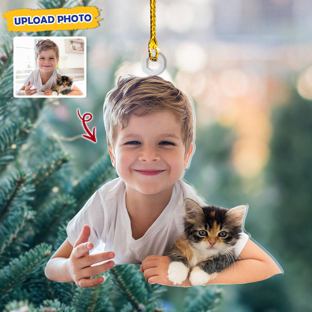Personalized Acrylic Ornament - Gift For Bestie - Little Boy And Pet Photo AC