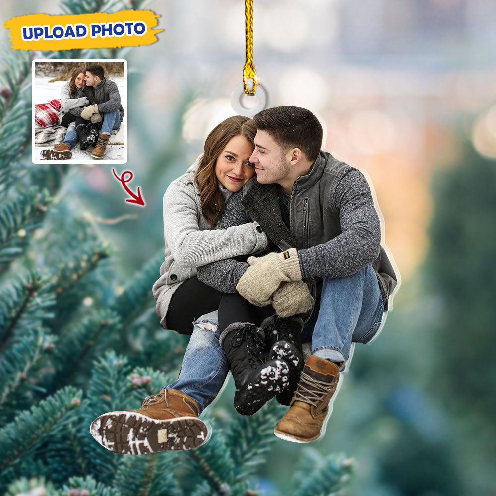 Personalized Acrylic Ornament - Gift For Couple - Sitting Young Couple Photo AC