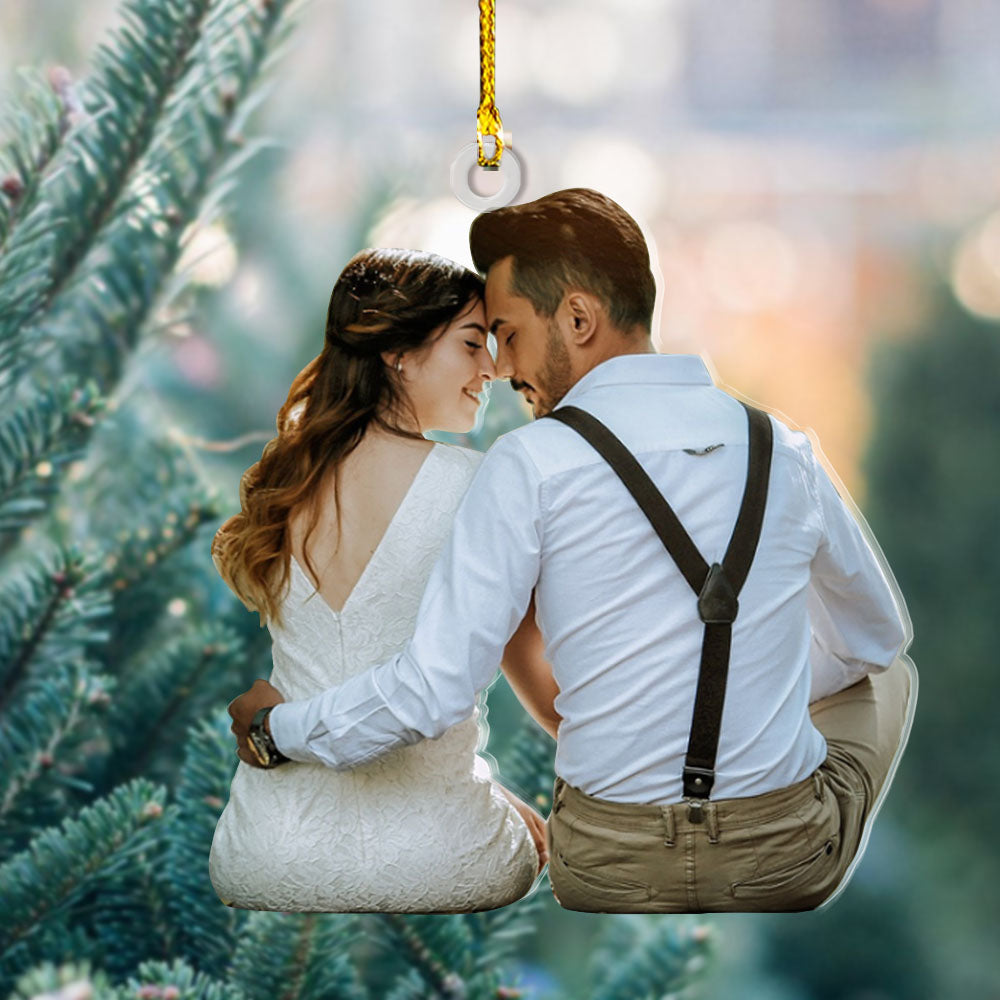 Personalized Acrylic Ornament - Gift For Couple - Hugging Young Couple Photo AC