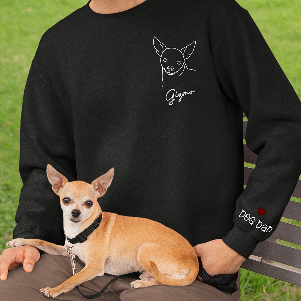 Personalized Embroidered T-shirt - Gift For Pet Lovers - Dog Cat Embroidery Photo Line Drawing FC