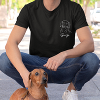 Thumbnail for Personalized Embroidered T-shirt - Gift For Pet Lovers - Dog Cat Embroidery Photo Line Drawing FC