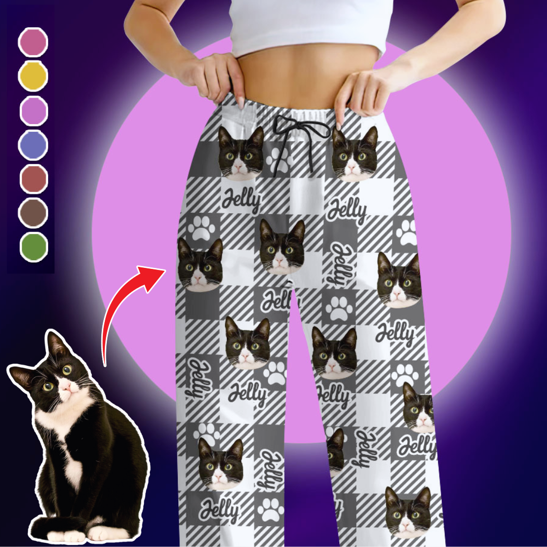 Personalized Pajamas Set - Gift For Pet Lover - Checkered Pattern Pet Photo Sleepwear AB