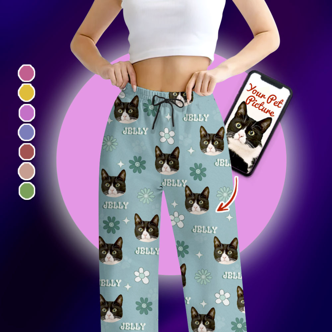 Personalized Pajamas Set - Gift For Pet Lover - Retro Flower Pet Photo Sleepwear AB