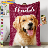 Thumbnail for Personalized Pet Photo And Name Fleece Blankets, Gift For Dog Cat Lovers AB