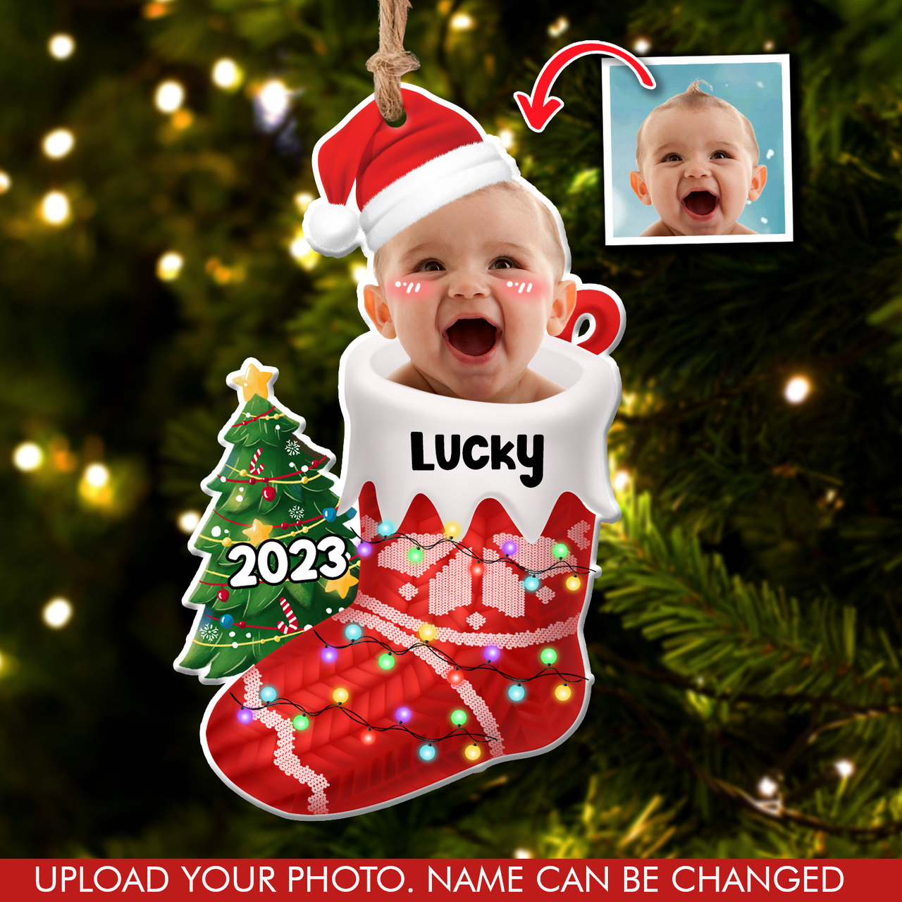 Upload Photo Baby First Christmas Acrylic Ornament, Customized Holiday Ornament AC