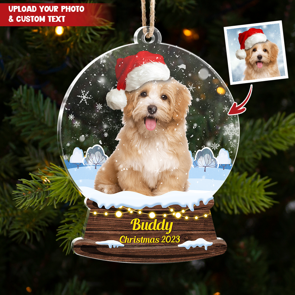 Custom Merry Christmas Photo Snowglobe Printed Acrylic Ornament, Christmas Gift AE