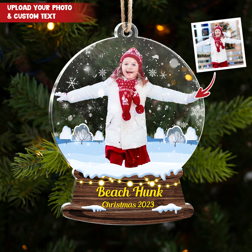 Custom Merry Christmas Photo Snowglobe Printed Acrylic Ornament, Christmas Gift AE