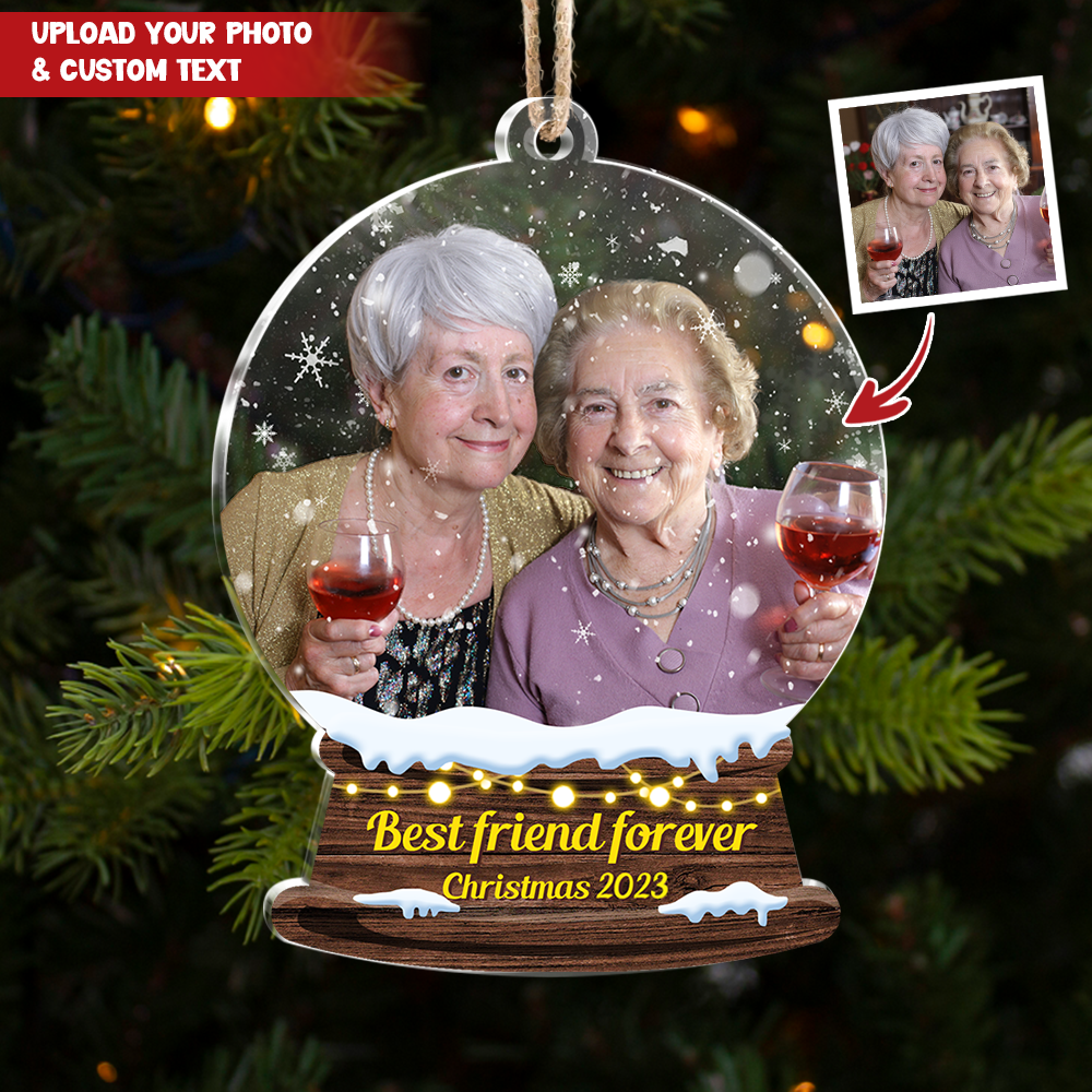 Custom Merry Christmas Photo Snowglobe Printed Acrylic Ornament, Christmas Gift AE