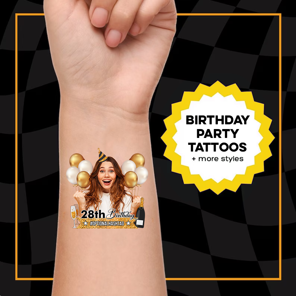 Personalized Happy Birthday Photo Glitter Party Tattoos, B-day Party Supply FC