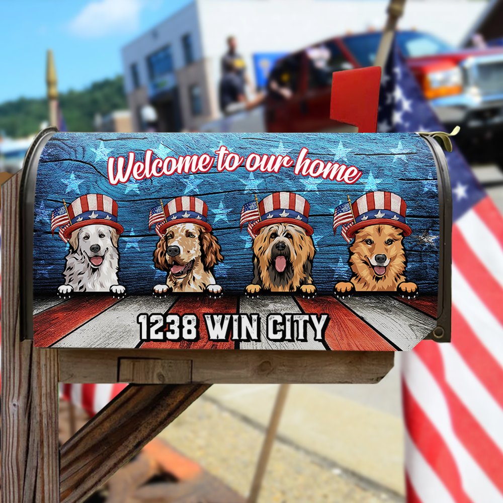 Personalized Patriotic Welcome to our home Dog cat Mailbox Decal, Gift for Dog Lover AF