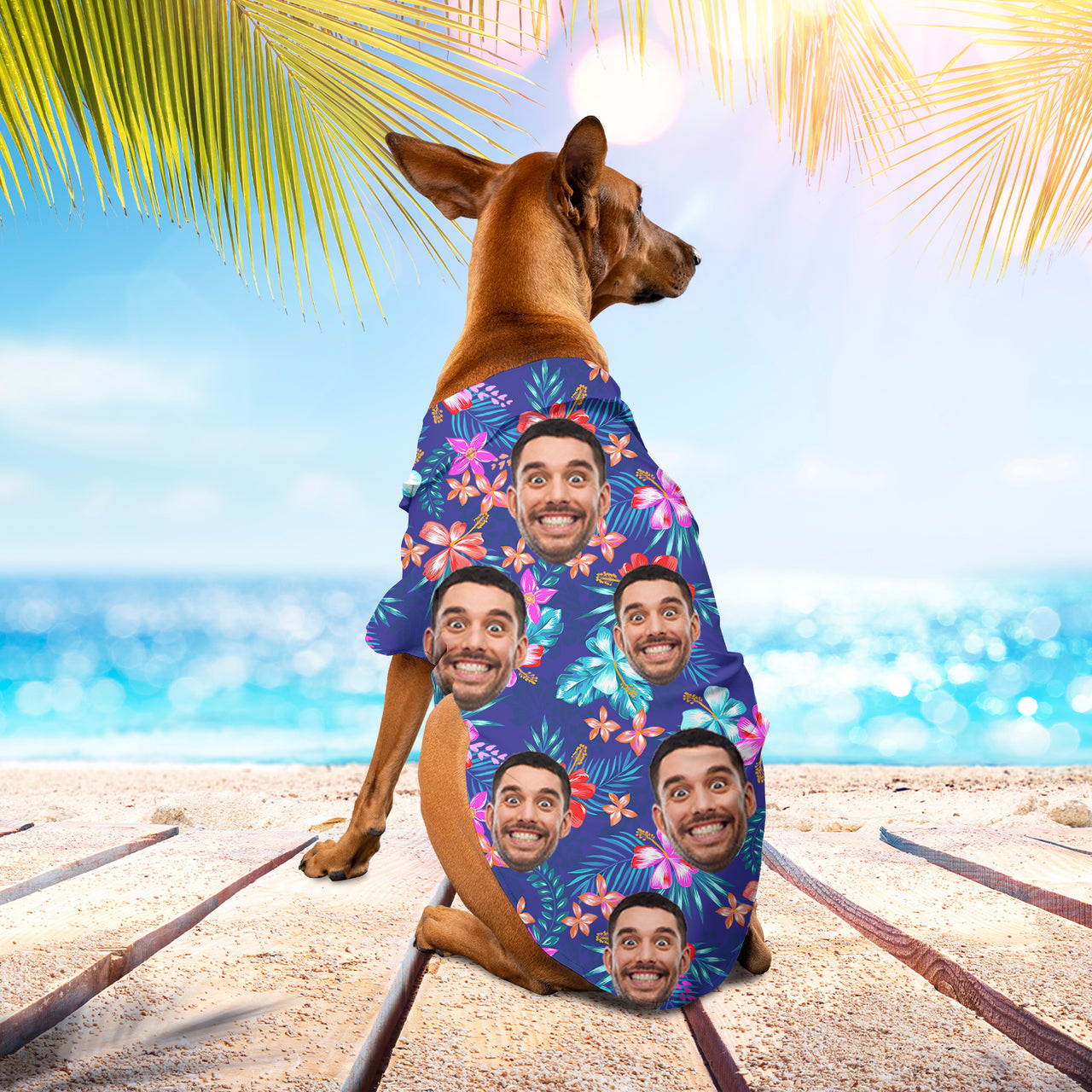 Personalized Tropical Face Photo Hawaiian Shirt, Matching Shirt For Dog Cat Lovers Jonxifon