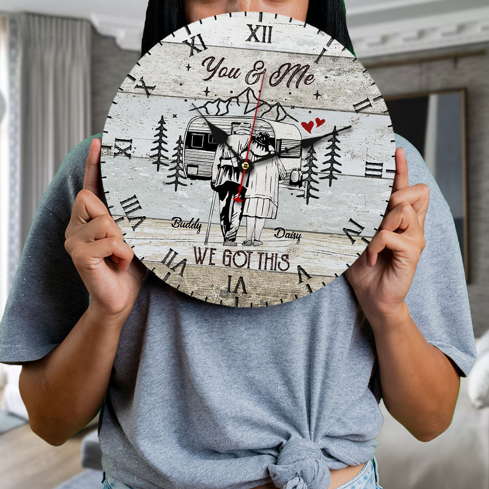 Personalized You And Me We Got This Camoing Old Couple Wall Wooden Clock, Gift For Mom Dad FC