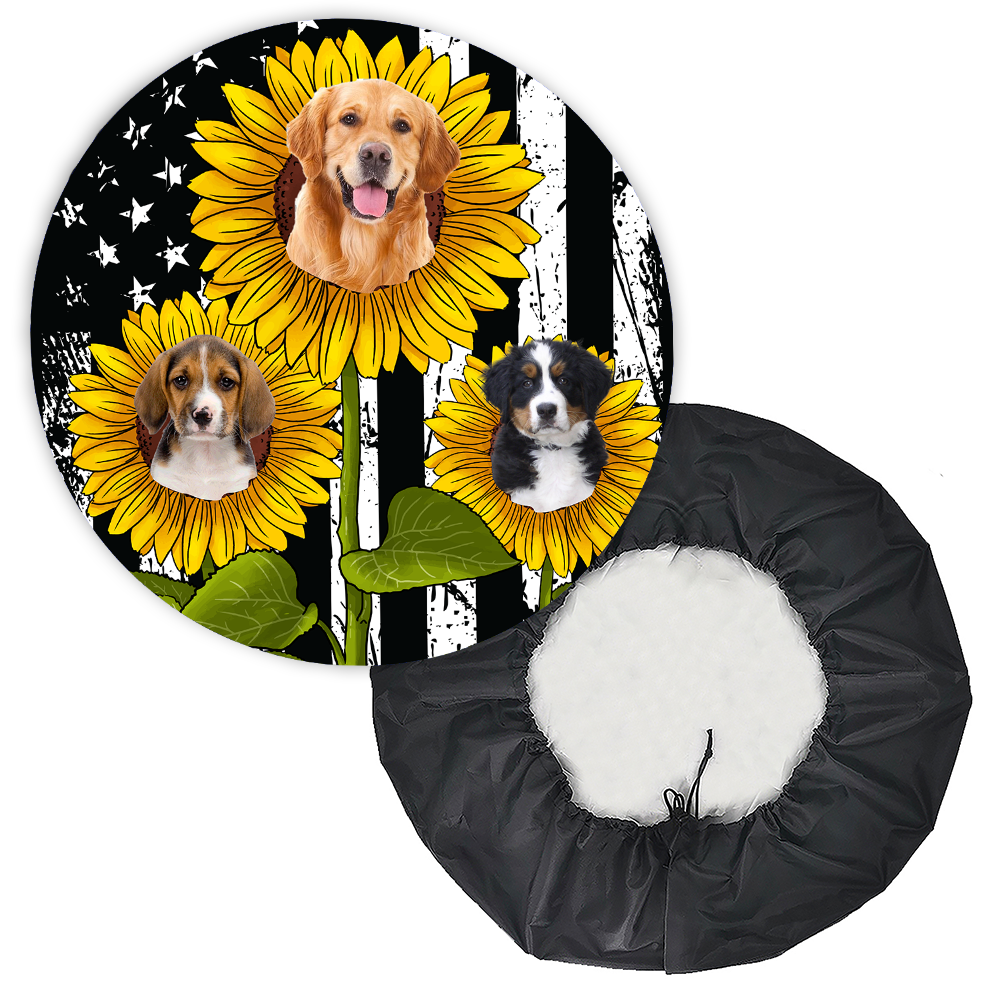 Personalize Pet Photo American Flag Sunflower Spare Tire Cover, Gift For Dog Cat Lovers FC