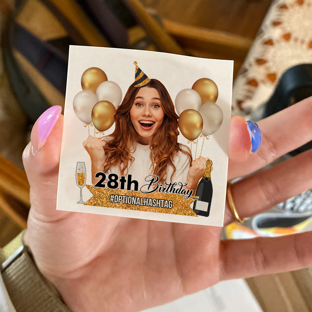 Personalized Happy Birthday Photo Glitter Party Tattoos, B-day Party Supply FC
