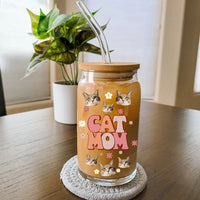 Thumbnail for Custom Dog Mom Cat Mom Photo Glass Bottle/Frosted Bottle With Lid & Straw, Pet Lover Gift AF