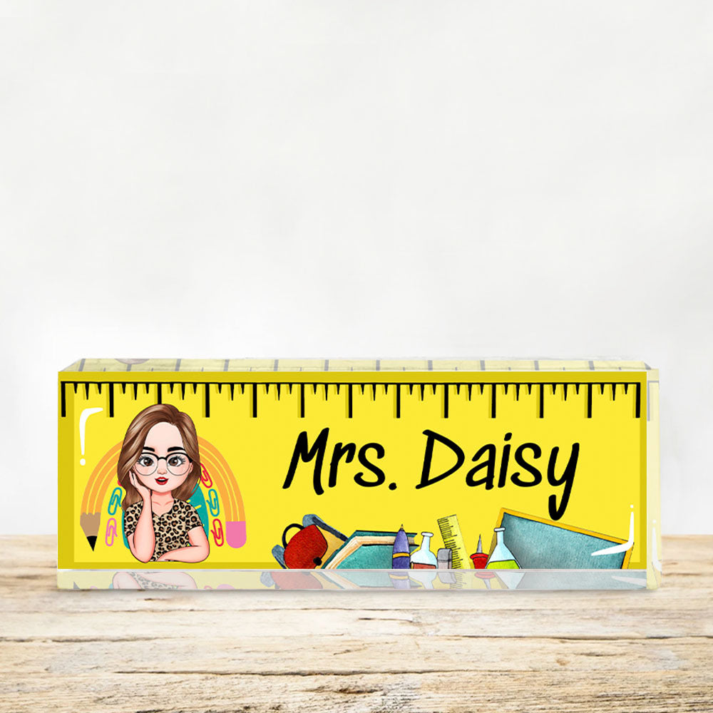 Custom Teacher Name Ruler Acrylic Desk Name Plate, Gift For Teacher AI