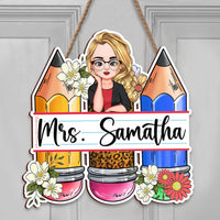 Thumbnail for Custom Teacher Name Pencils Flowers Shaped Door Sign, Gift For Teacher AE