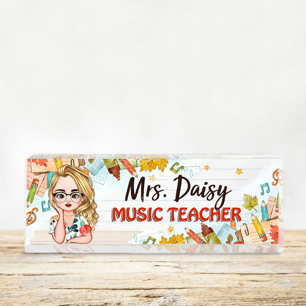 Custom Happy Teacher Name Acrylic Desk Name Plate, Gift For Teacher AI