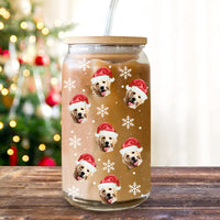 Thumbnail for Personalized Glass Bottle/Frosted Bottle - Christmas Gift For Pet Lovers - Santa Hat With Face Photo AF