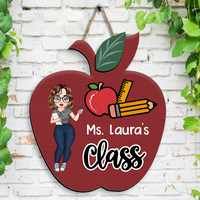 Thumbnail for Personalized Teacher Notebook Paper Apple Shaped Door Sign, Welcome Classroom Door Hanger AE