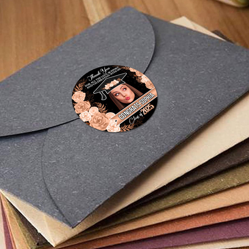 Personalized Floral Thank You Graduation Party Perforated Roll Stickers, Graduation Labels & Party Favors FC