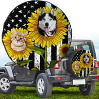 Thumbnail for Personalize Pet Photo American Flag Sunflower Spare Tire Cover, Gift For Dog Cat Lovers FC
