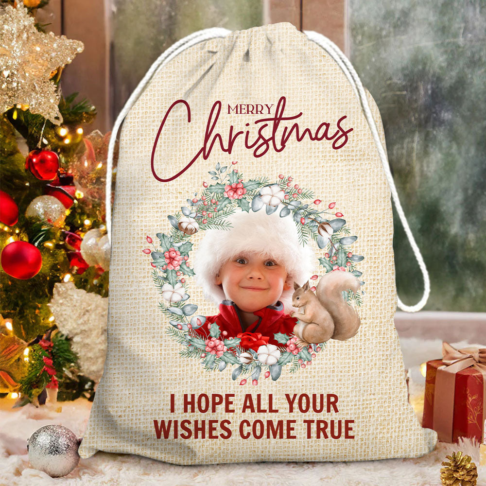Personalized Santa Sack - Christmas Gift For Family - Christmas Wreath Family Photo AB