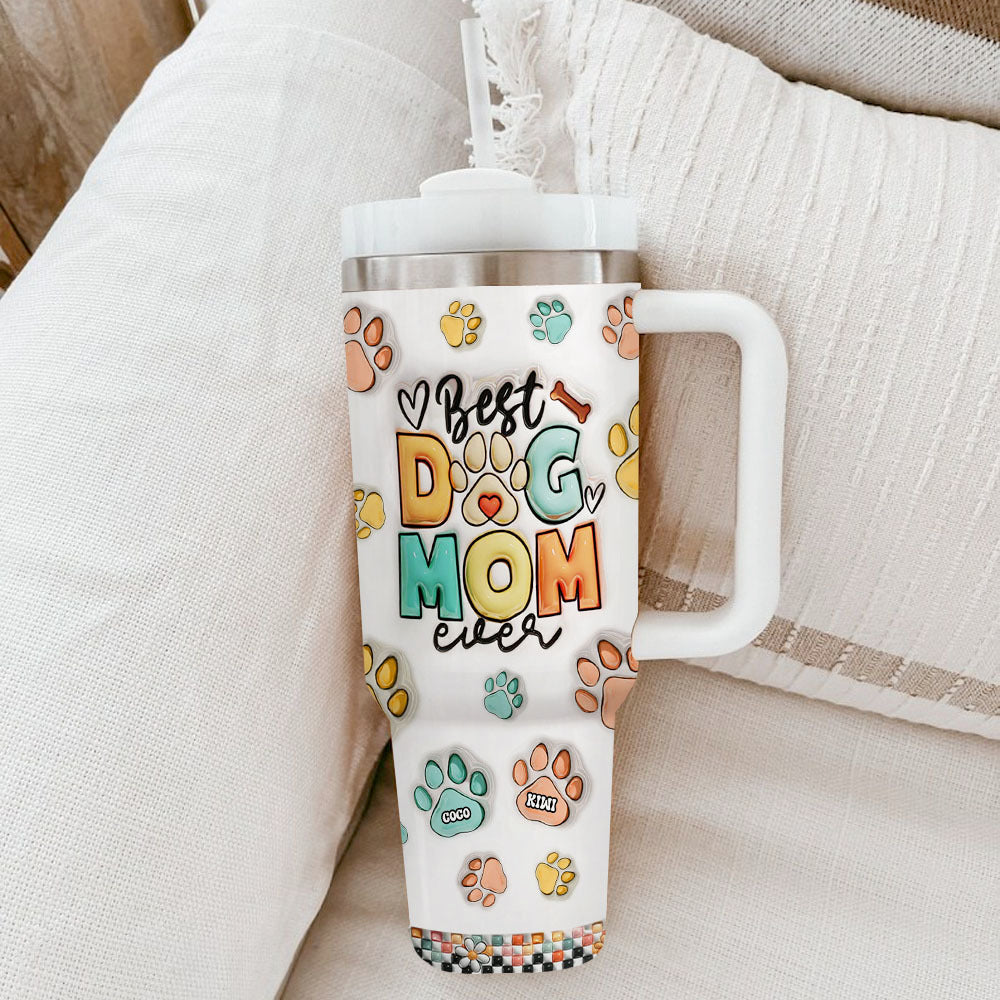 Personalized 40oz Tumbler With Handle and Straw Lid - Gift For Pet Lovers - Best Dog Mom Ever Yoycol