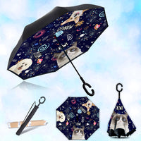 Thumbnail for Custom Galaxy Dog Cat Photo With Name Windproof Reverse Upside Down C-Handle Double Layer Umbrella, Pet Lover Gift JonxiFon