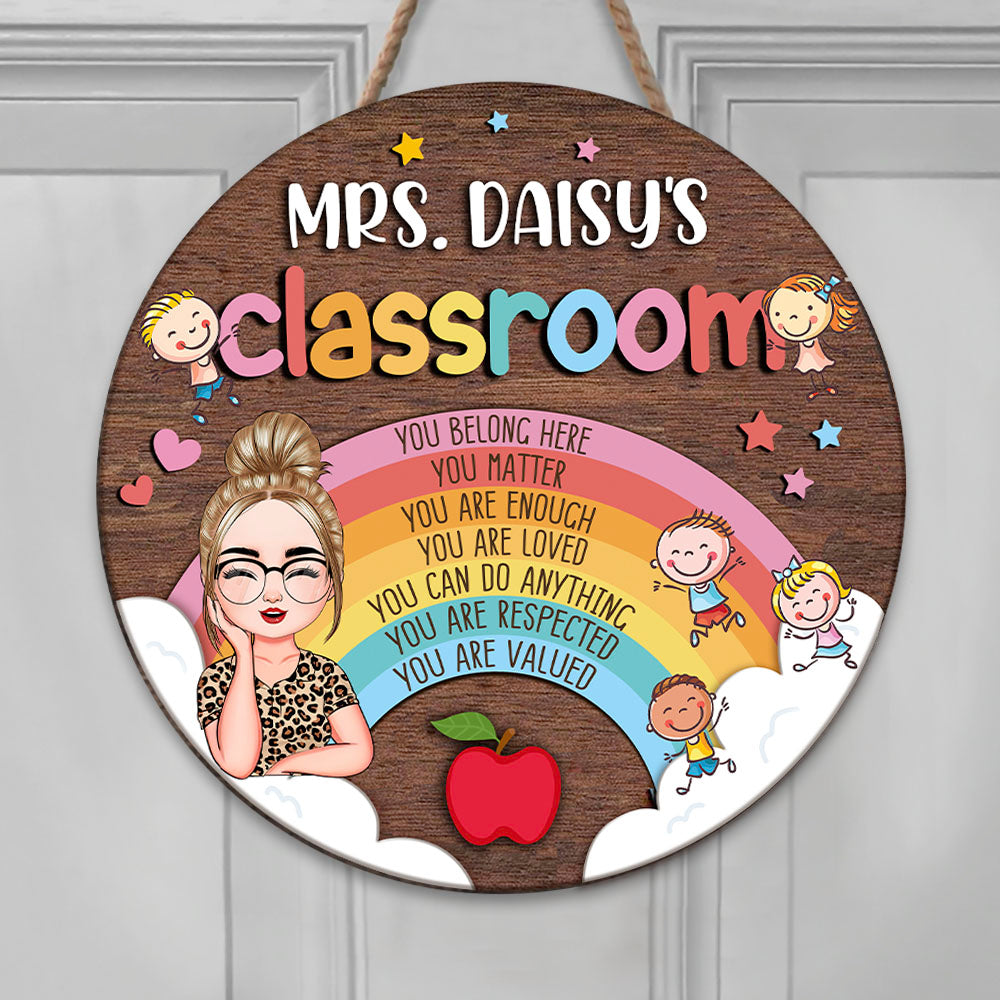 Personalized You Belong Here Teacher Rainbow Classroom Door Sign, Back To School Gift For Teacher FC