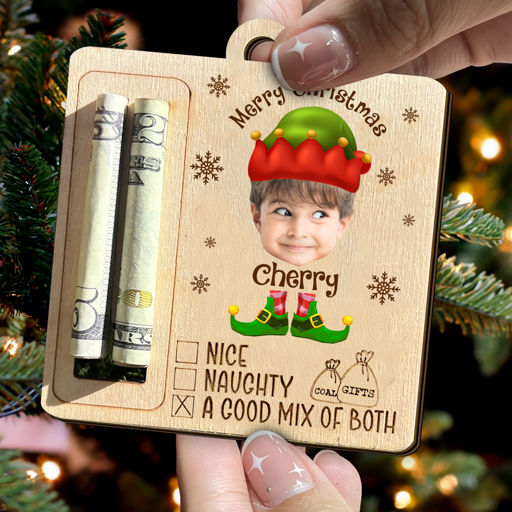 Personalized Money Holder Ornament - Christmas Gift For Family - Baby Photo Christmas Costume AE