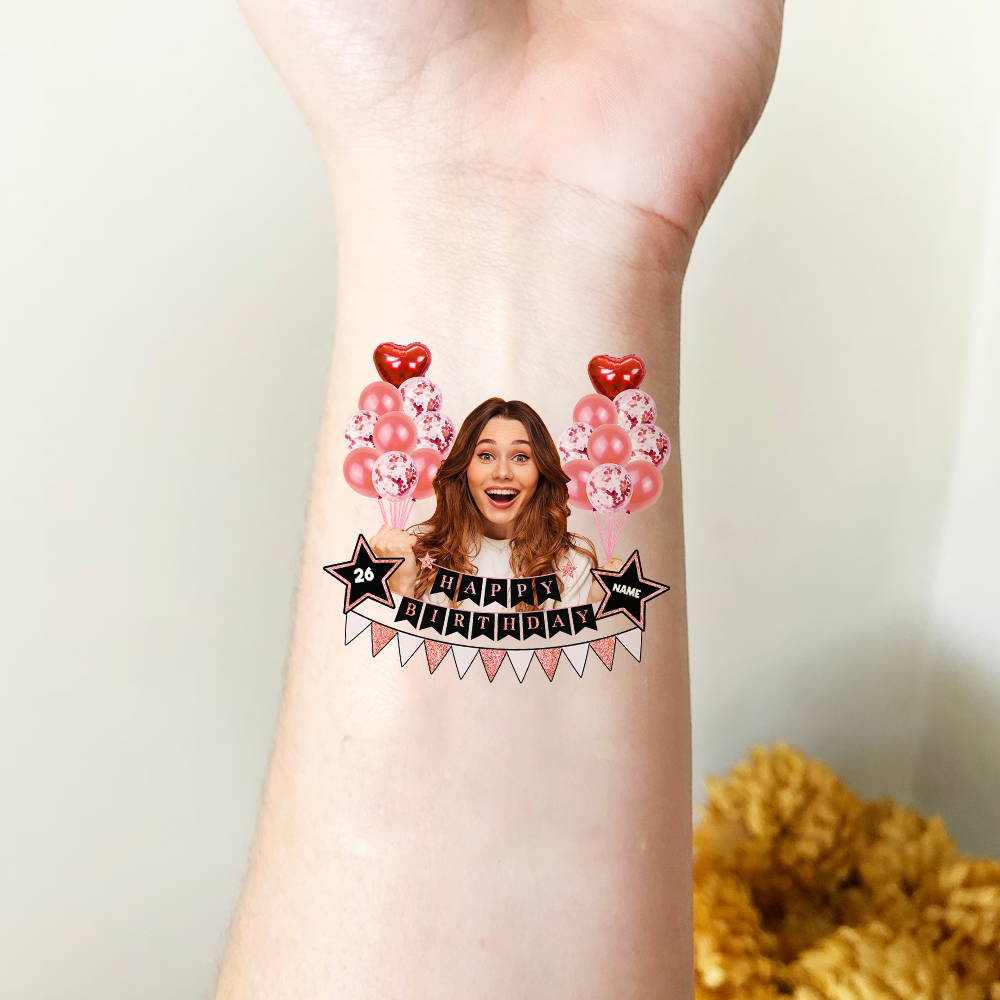 Custom Photo Glitter Balloons Birthday Party Tattoos, B-day Party Supply JonxiFon