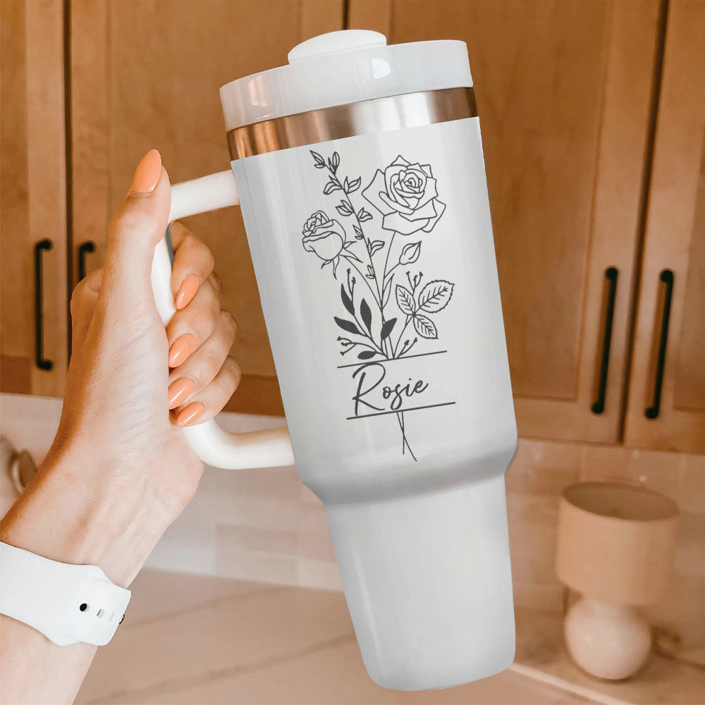 Personalized 40oz Tumbler - Gift For Grandma - Flower Grandma Butterflies Grandkids Yoycol