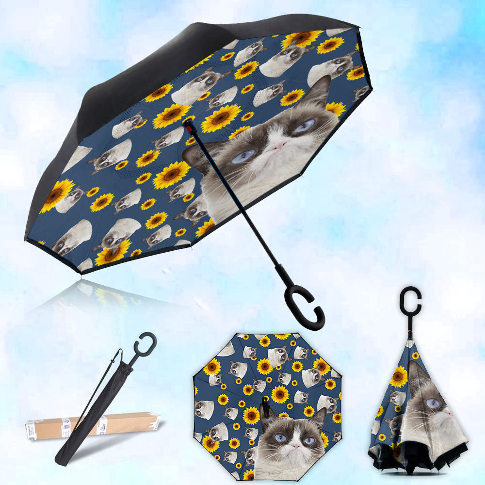 Custom Pet Photo Windproof Reverse Upside Down C-Handle Double Layer Umbrella, Gift For Pet Lover JonxiFon
